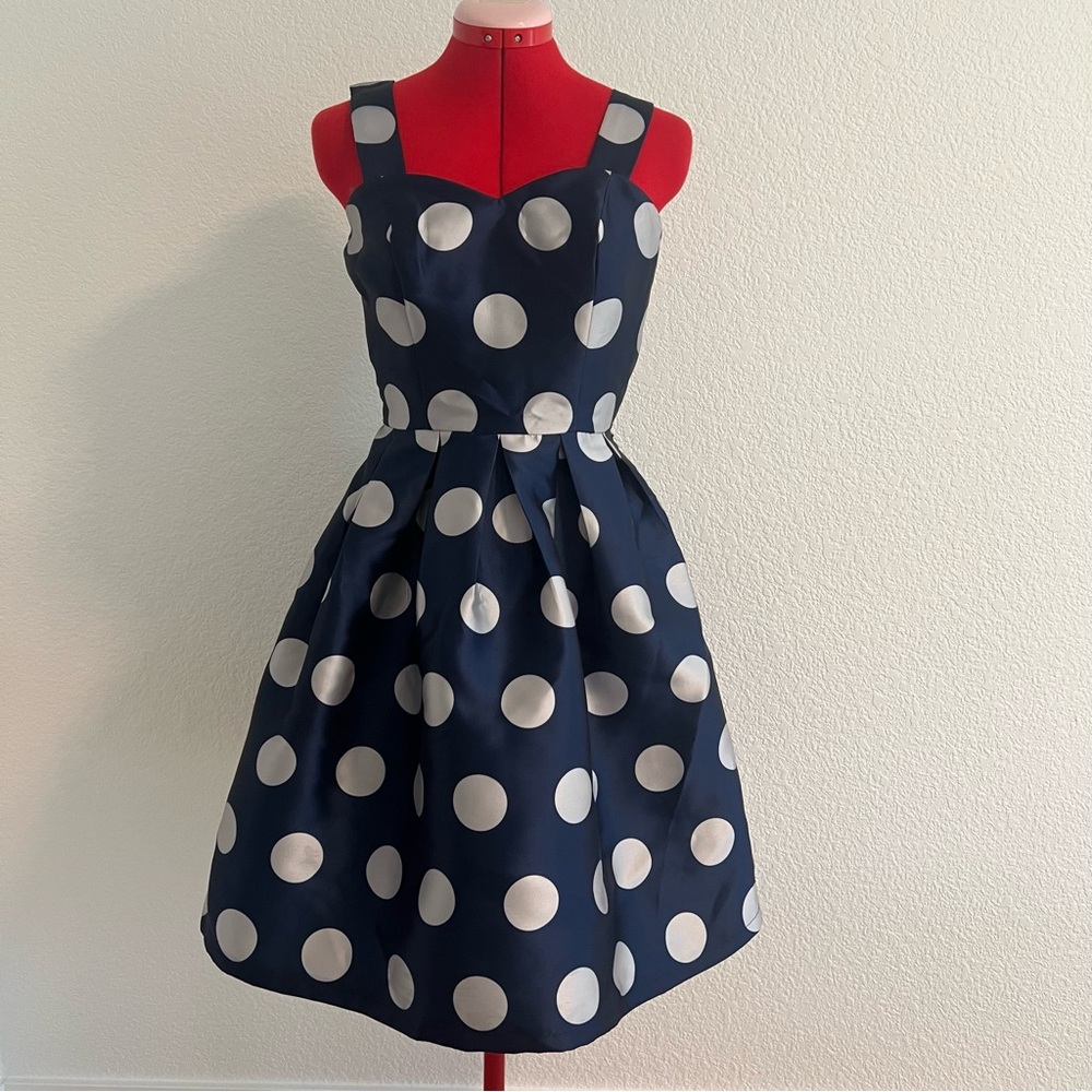 Chi Chi London Blue White Polka Dot Pleated A-Line Dress Size 4